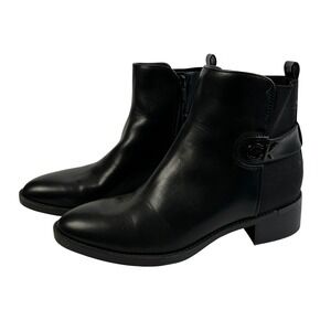 Calvin Klein Women's Black Leather Ankle Boots Side Zip Comfort Low‎ Heel 7.5M
